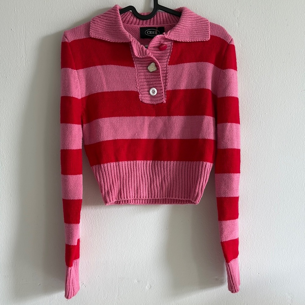CROPPED Red and Pink Striped Sweater